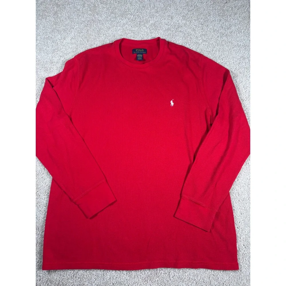Polo Ralph Lauren Red Waffle Knit Thermal Long Sleeve Sleepwear Shirt XL